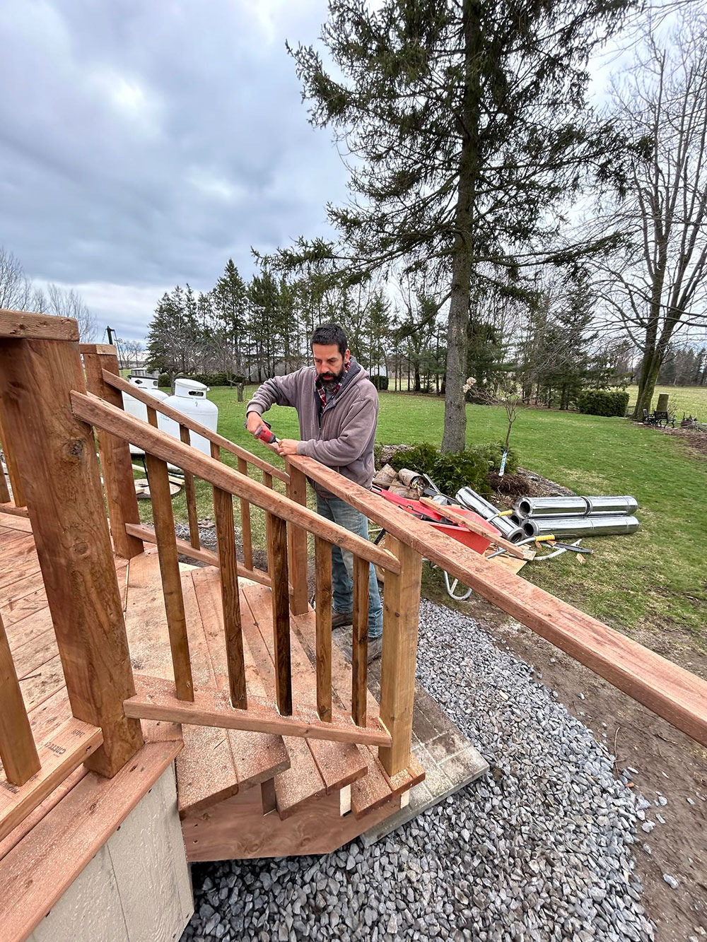 home renovation contractor building stairs