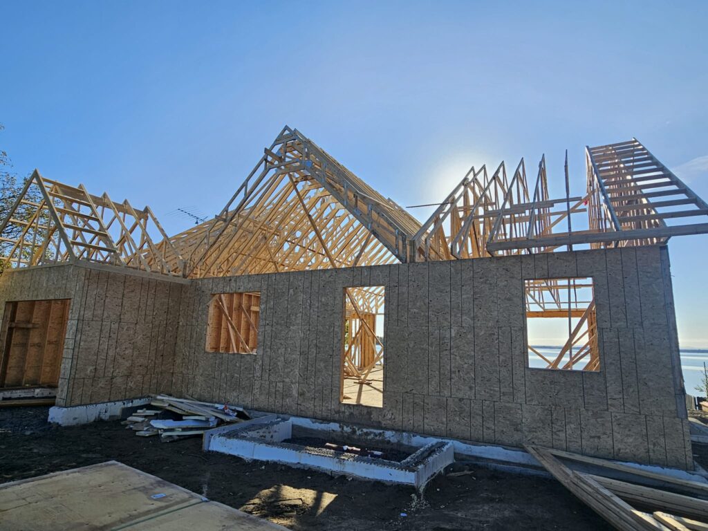 Exterior framing in progress on a JSM Elite Contracting project in Cornwall